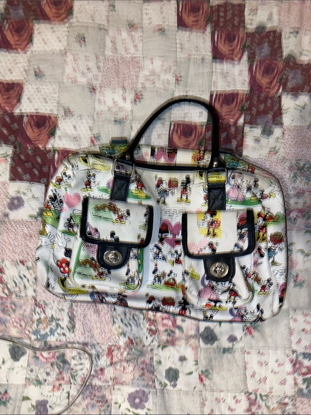 Disney Multicolor Printed White Satchel with Black Trim